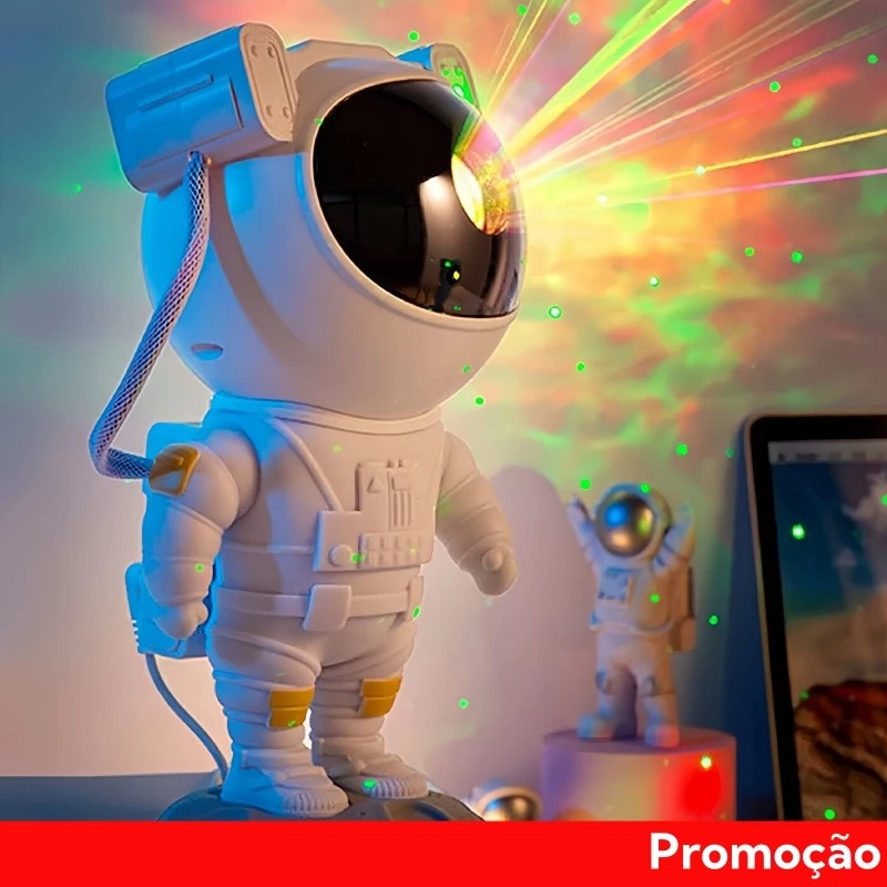 Luminária Astronauta Projetor Galáxia – Transforme Seu Quarto em um Universo de Cores e Luzes